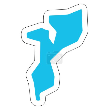 Silueta del país de Mozambique. Mapa detallado alto. Pegatina de vector azul sólido con contorno blanco aislado sobre fondo blanco.