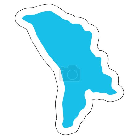 Moldova country silhouette. High detailed map. Solid blue vector sticker with white contour isolated on white background.