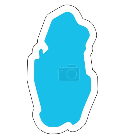 Die Silhouette Katars. Hoch detaillierte Karte. Solider blauer Vektor-Aufkleber mit weißer Kontur isoliert auf weißem Hintergrund.