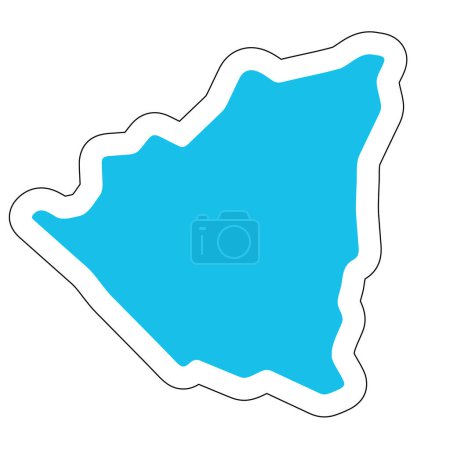 Silueta de país de Nicaragua. Mapa detallado alto. Pegatina de vector azul sólido con contorno blanco aislado sobre fondo blanco.