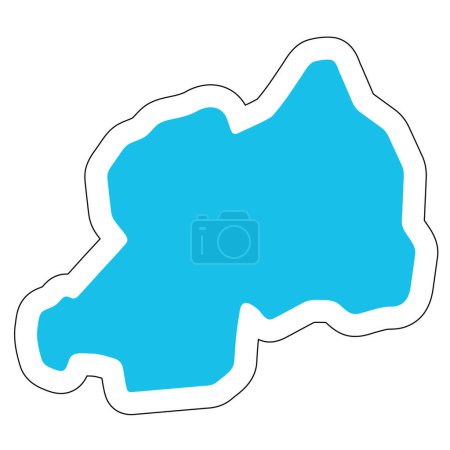 Rwanda country silhouette. High detailed map. Solid blue vector sticker with white contour isolated on white background.