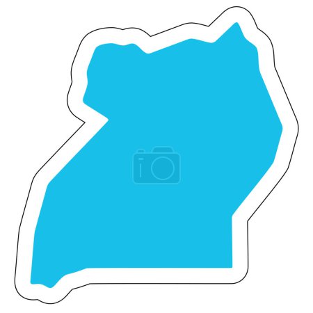 Silhouette de pays Ouganda. Carte détaillée haute. Autocollant vectoriel bleu uni avec contour blanc isolé sur fond blanc.