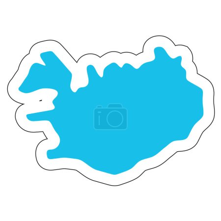 Iceland country silhouette. High detailed map. Solid blue vector sticker with white contour isolated on white background.
