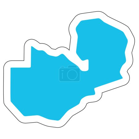 Silueta campestre de Zambia. Mapa detallado alto. Pegatina de vector azul sólido con contorno blanco aislado sobre fondo blanco.