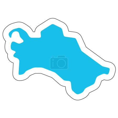 Silhouette du Turkménistan. Carte détaillée haute. Autocollant vectoriel bleu uni avec contour blanc isolé sur fond blanc.