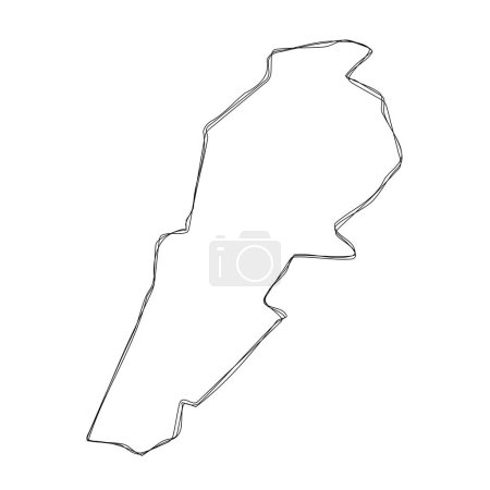 El país libanés simplificó el mapa.Esbozo a lápiz triple delgado aislado sobre fondo blanco. Icono de vector simple