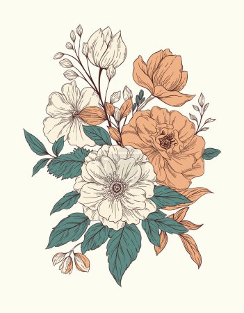 Illustration for Beautiful Floral Bouquet in Vintage Style. Vector illustration. - Royalty Free Image