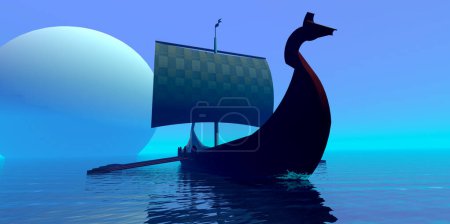 Téléchargez les photos : Un chalutier viking navigue vers de nouveaux rivages pour le commerce et l'aventure. - en image libre de droit