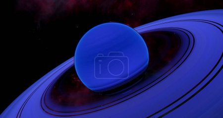 Téléchargez les photos : Cette planète néptune chaude bleue avec un système annulaire est une exoplanète en dehors de notre système solaire. - en image libre de droit