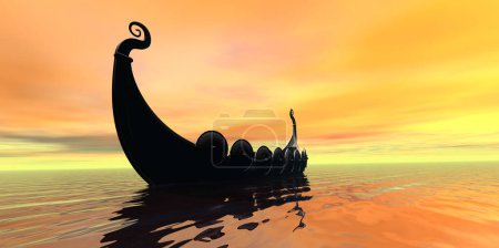 Téléchargez les photos : Un chalutier viking ramène vers de nouveaux rivages pour le commerce et l'aventure. - en image libre de droit