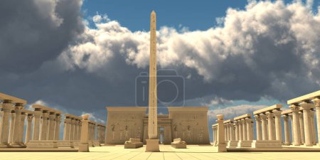 Téléchargez les photos : Un grand obélisque se dresse devant un temple égyptien en l'honneur de l'un des pharaons célèbres de l'histoire
. - en image libre de droit