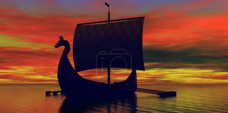 Téléchargez les photos : Un chalutier viking ramène et navigue vers de nouveaux rivages pour le commerce et la découverte de nouveaux territoires. - en image libre de droit