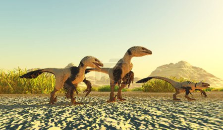 Téléchargez les photos : Dakotaraptor était un dinosaure carnivore théropode à plumes qui vivait dans le Dakota du Sud, en Amérique du Nord pendant la période du Crétacé.. - en image libre de droit