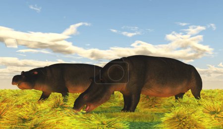 Photo for Moeritherium is an extinct mammal related to the elephant and the sea cow. This herbivore lived in Egypt during the Eocene Period. - Royalty Free Image