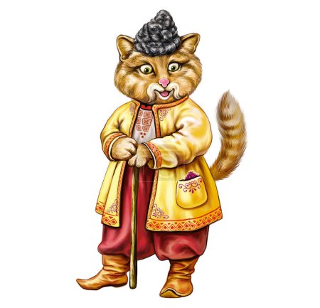 Pan Kotski, the Puss-o-Cat, fairytale cat, hero of Ukrainian folk tale, illustration, character isolated on white background