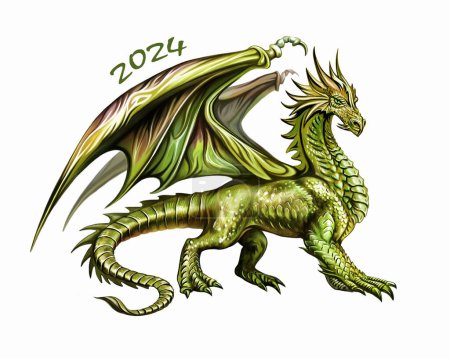 Green Dragon, a symbol of 2024 according to the eastern calendar, an isolated image on a white background