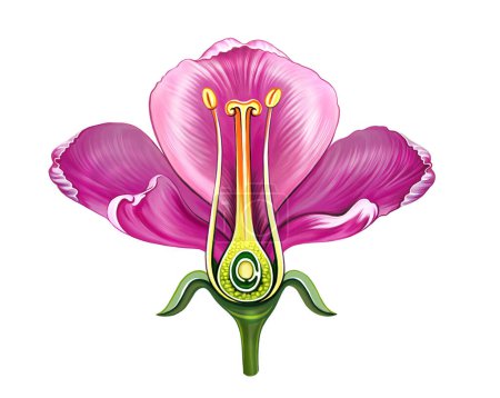 Téléchargez les photos : Diagramme de la structure des fleurs, illustration colorée pour étudier l'anatomie d'une fleur, image isolée sur un fond blanc - en image libre de droit