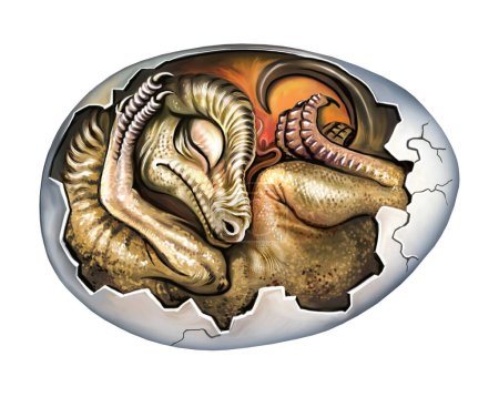 Dinosaurier-Ei mit Embryo, unausgebrütetes Tier, isoliertes Bild auf weißem Hintergrund