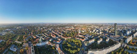 Wroclaw city panorama. Aerial view of modern european city with residential districts and street at summer morning