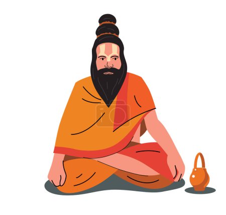 Illustration for Sadhu sitting and meditating isolated - Royalty Free Image