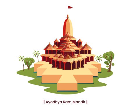 Illustration for Ayodhya city ram mandir, ram temple, plan vector - Royalty Free Image