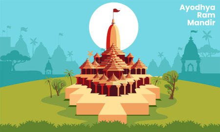 Téléchargez les illustrations : Ayodhya ville bélier mandir, temple bélier, plan vecteur - en licence libre de droit