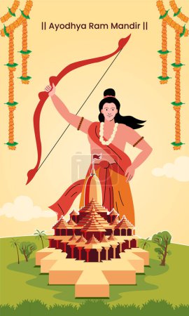 Illustration for Ayodhya ram mandir with shri ram, ram temple, plan vector - Royalty Free Image