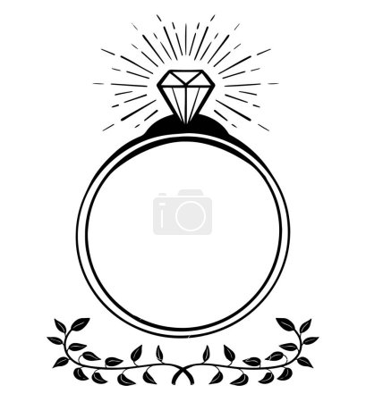 Ilustración de Anillo de boda dibujado a mano con ilustración de vectores de diamantes - Imagen libre de derechos