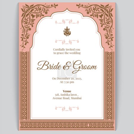 Ilustración de Diseño de tarjeta de boda india real, plantilla de invitación - Imagen libre de derechos