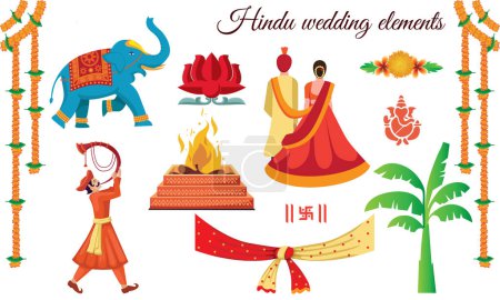 Téléchargez les illustrations : Éléments de mariage hindou indien vecteur - en licence libre de droit
