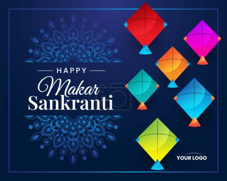 Illustration for Golden kites on dark background happy makar sankranti greeting vector - Royalty Free Image