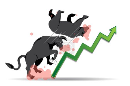 Illustration for Stock market up bear and bull fight vector - Royalty Free Image