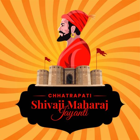 Téléchargez les illustrations : Salutations de Chhatrapati Shivaji Maharaj Jayanti, grand vecteur de célébration du roi Maratha indien - en licence libre de droit