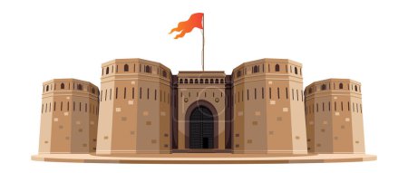 Illustration for Indian maratha fort with flag vector - Royalty Free Image