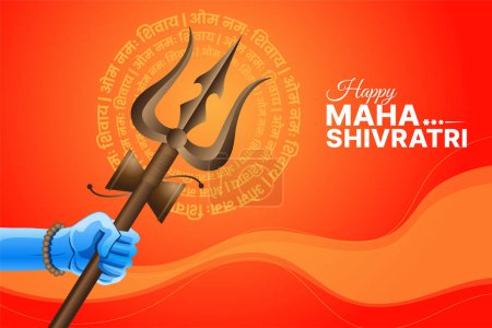 Illustration for Maha Shivratri festival blessing card design template with trishul in hand vector - Royalty Free Image