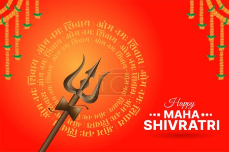 Illustration for Maha Shivratri festival blessing template with trishul and om namah shivay background vector - Royalty Free Image
