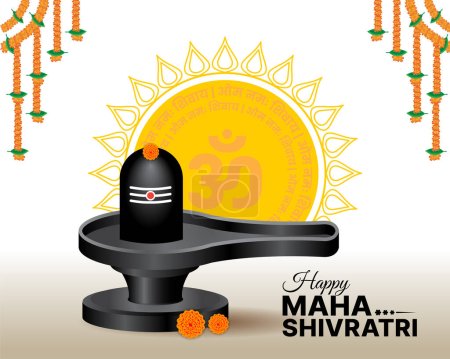 Ilustración de Maha Shivratri festival bendiciones diseño de tarjetas con shivling plantilla de fondo vector - Imagen libre de derechos