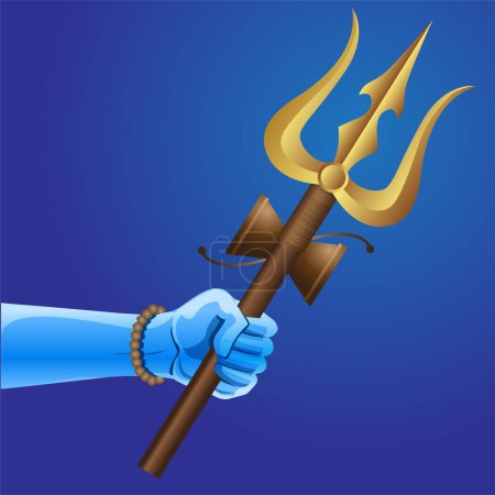 Illustration for Lord shiva weapon golden trishul in hand vector - Royalty Free Image