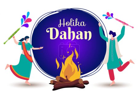 people celebrating holika dahan hindu festival vector