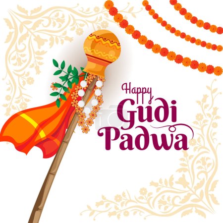 Téléchargez les illustrations : Culture hindou nouvel an festival gudi padwa célébration design traditionnel vecteur - en licence libre de droit