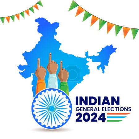 Téléchargez les illustrations : Concept d'élection générale indienne avec doigt encré et vecteur d'illustration de carte indienne - en licence libre de droit