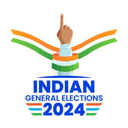 Konzept für die indische Parlamentswahl mit eingefärbtem Wahlfinger und indischer Flagge als Illustrationsvektor