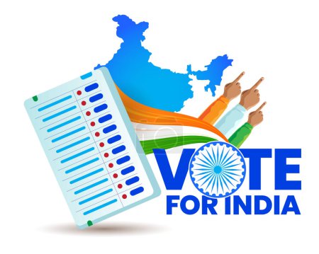 Indische Wahlentscheidung für Indien-Konzept mit erhobenem Zeigefinger, Indien-Karte und EVM-Maschinenvektor