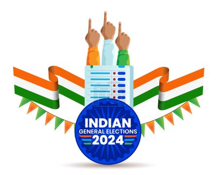 Téléchargez les illustrations : Élections générales indiennes avec doigt encré et illustration vectorielle de concept de machine EVM - en licence libre de droit