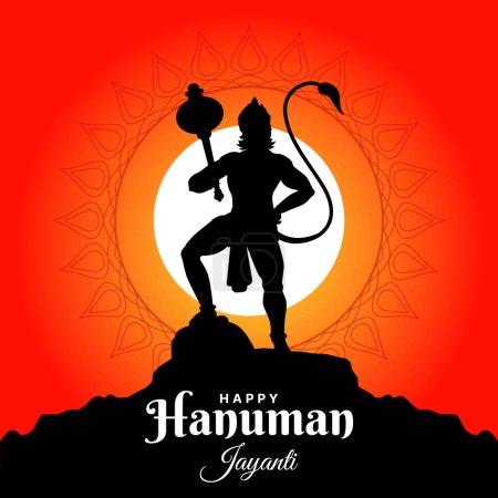 Illustration for Happy Hanuman Jayanti festival, celebration of the birth of Lord Hanuman, greeting card post vector illustration - Royalty Free Image