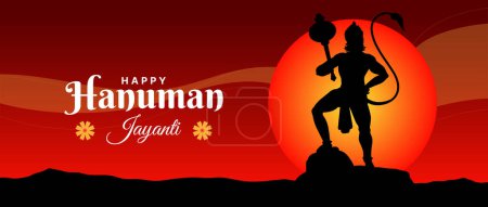 Happy Hanuman Jayanti festival, celebration of the birth of Lord Hanuman, greeting card post vector illustration