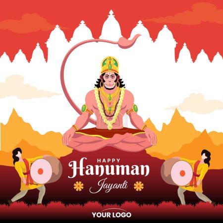 Illustration for Happy Hanuman Jayanti festival, celebration of the birth of Lord Hanuman, greeting card post vector illustration - Royalty Free Image