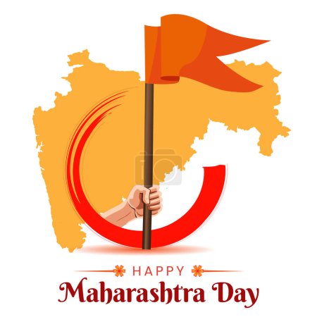 Ilustración de Celebración del Día de Maharshtra con el Mapa de Maharshtra y el banner de la tarjeta de bandera de maratha hindú Ilustración vectorial - Imagen libre de derechos