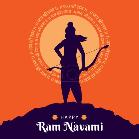Festival hindú Happy Ram Navami celebración tarjeta de felicitación banner diseño vector ilustración