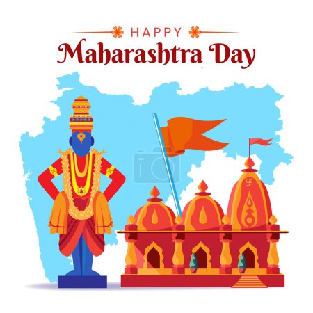 Ilustración de Celebración del Día de Maharshtra con el Mapa de Maharshtra y la bandera de la tarjeta de felicitación de la cultura marathi Ilustración vectorial - Imagen libre de derechos